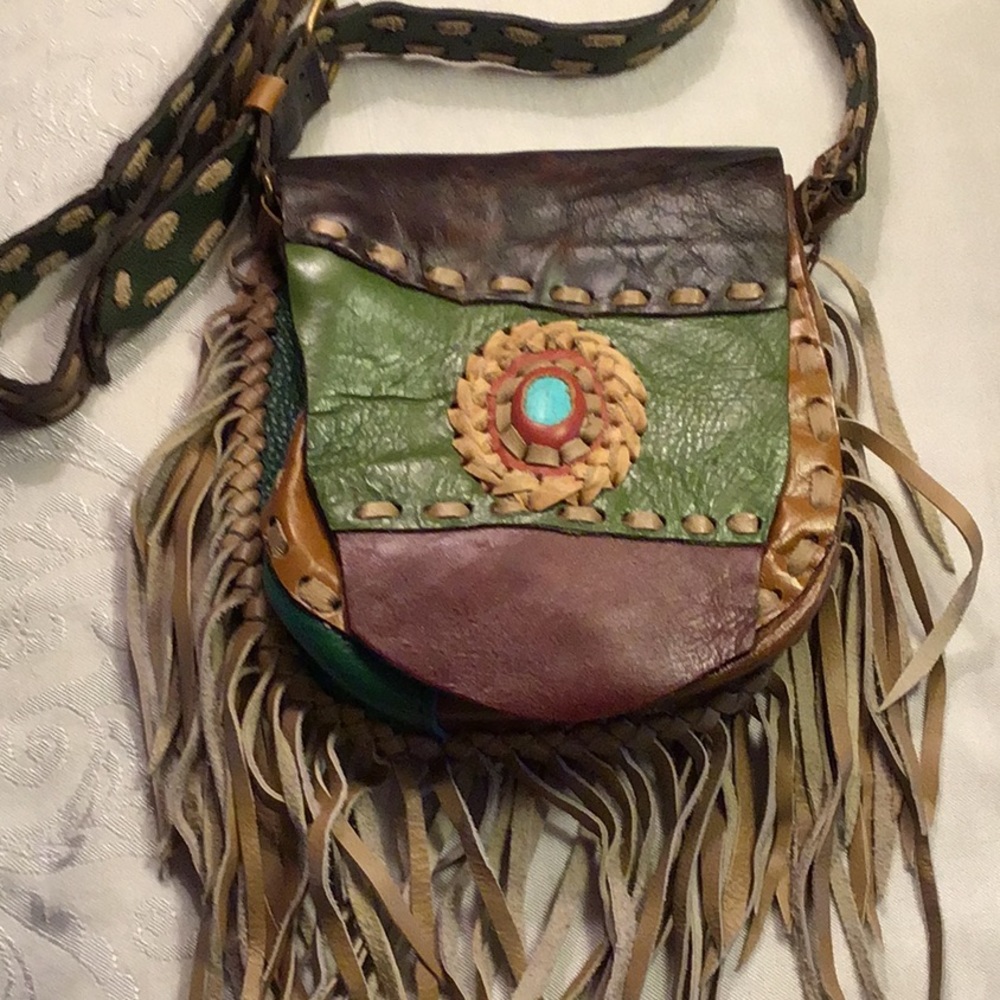 Handmade leather shoulder fringe bag